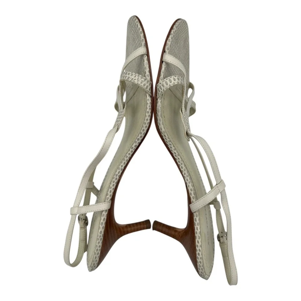 Ann Taylor Womens White Snakeskin Strappy Kitten Heel Sandals Size 7.5M